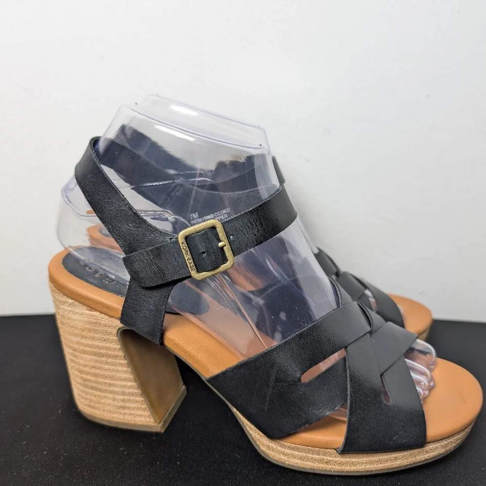 Kork Ease Heel Sandals Hutton Black Cross Strappy Leather Chunky Block Sz 7 - Picture 2 of 14
